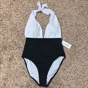 NWT Black and White One Piece Swimsuit Size L